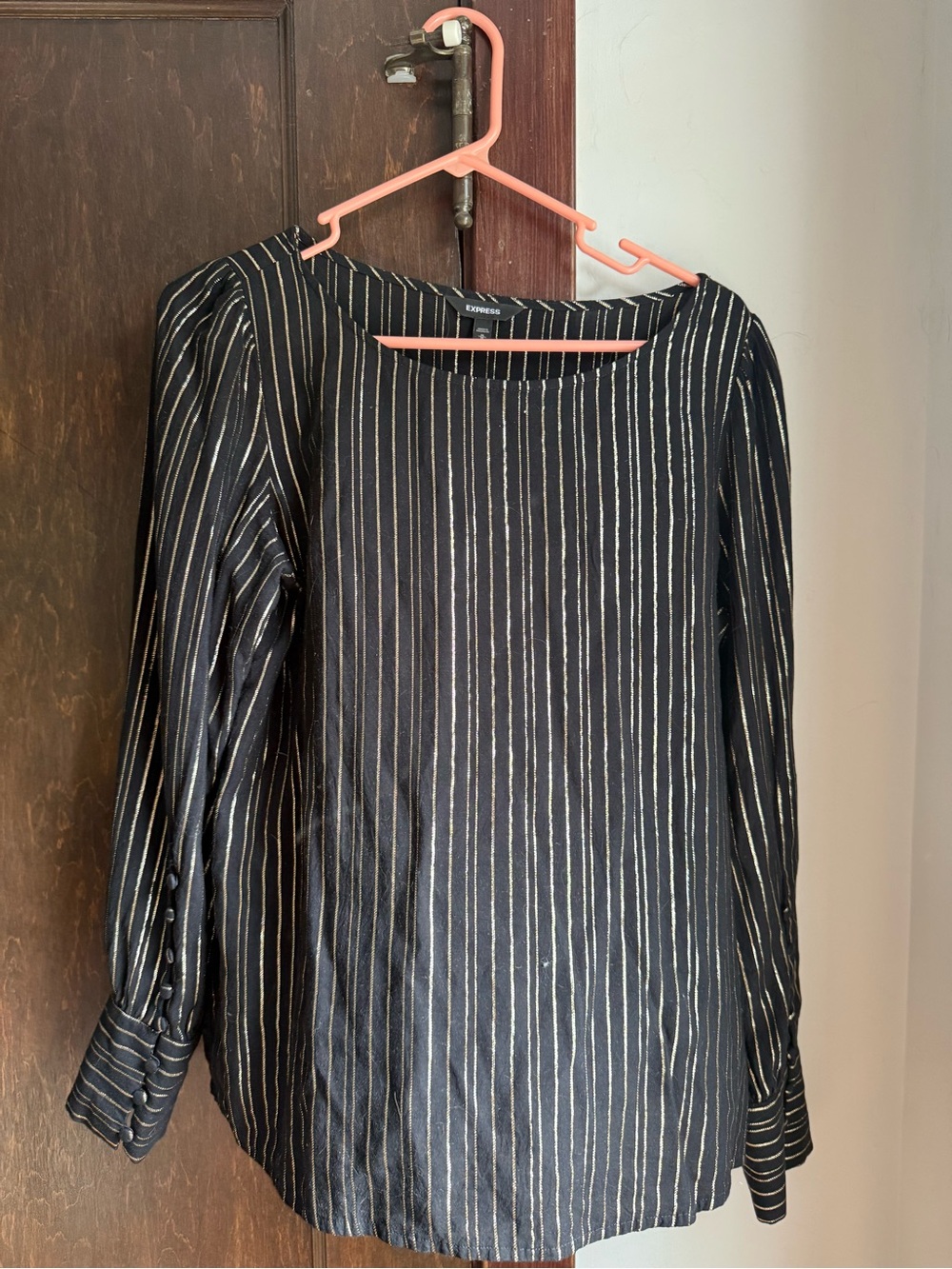 Express Black Top with Metallic Gold Pinstripes